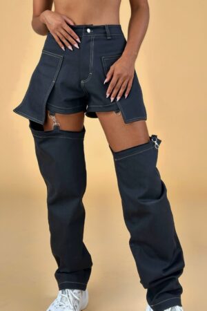 2 in 1 Black Denim Pants