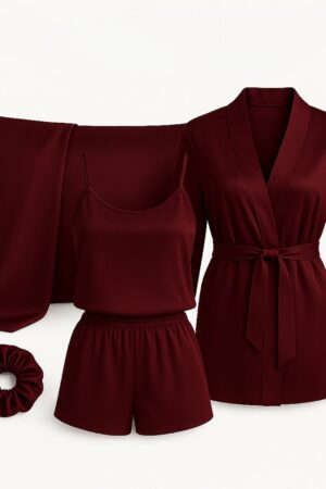 Sleep Set Burgundy - Халат, пижамка от 2 части, калъфка , скрънчи
