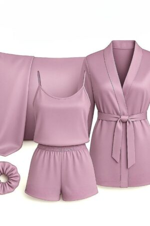 Sleep Set - Rose Ash- Халат, пижамка от 2 части, калъфка и скрънчи