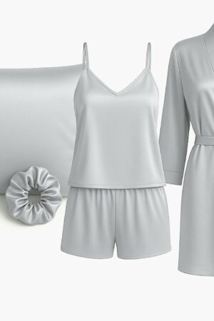 Sleep Set - Silver - Халат, пижамка от 2 части, калъфка и скрънчи
